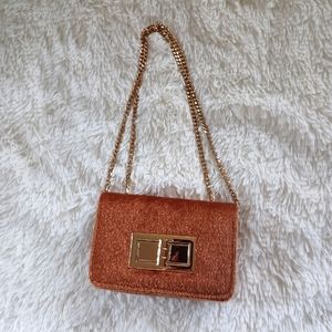 Faux mohair type crossbody with gold chain shoulder strap Buckle closure NWT